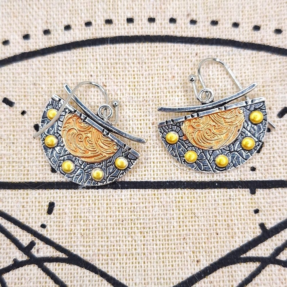 Tricolor tribal earrings copper gold silver mix bohochic studded